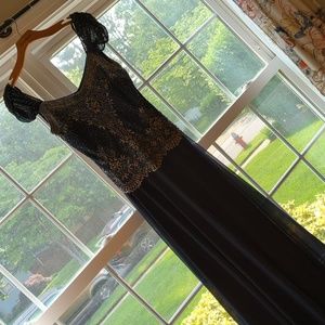 Beaded and chiffon navy formal dress
